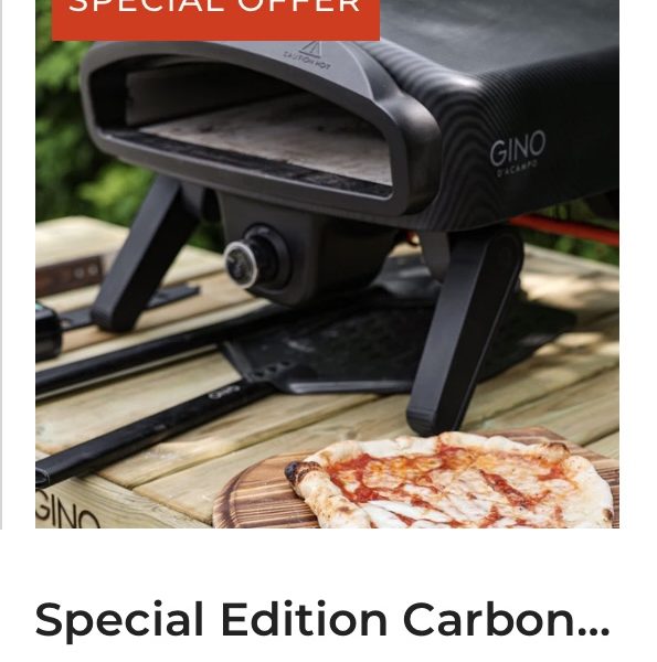 Gino D'Acampo Special Edition Carbonio - Carbon Fibre Effect 14" Gas Fired Pizza Oven
